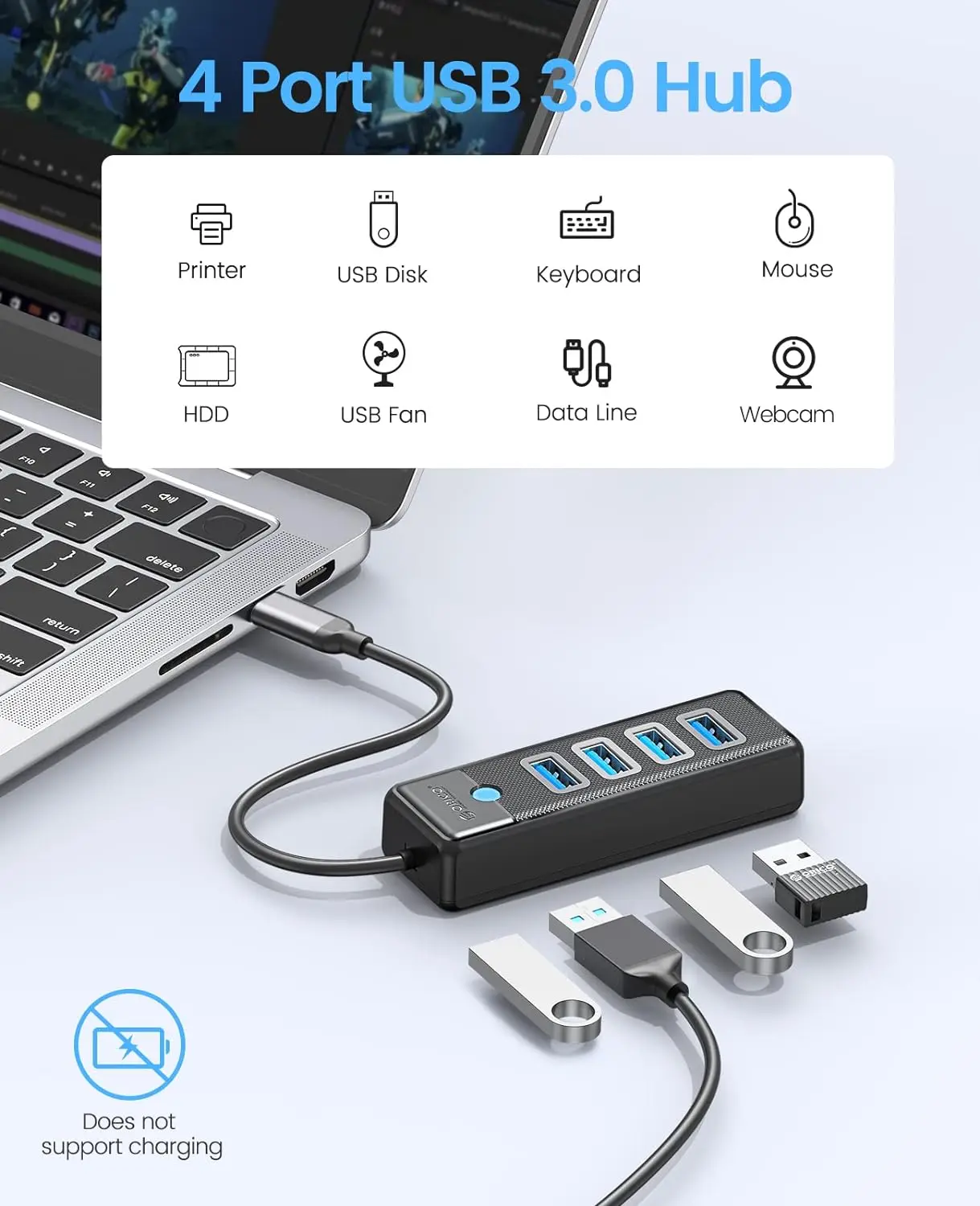 ORICO 4-Port Type C USB 3.0 Hub,5Gbps high speed USB Splitter for Laptop,PC,MacBook,Mac Pro,Mac Mini,Portable USB C 3.0 HUB