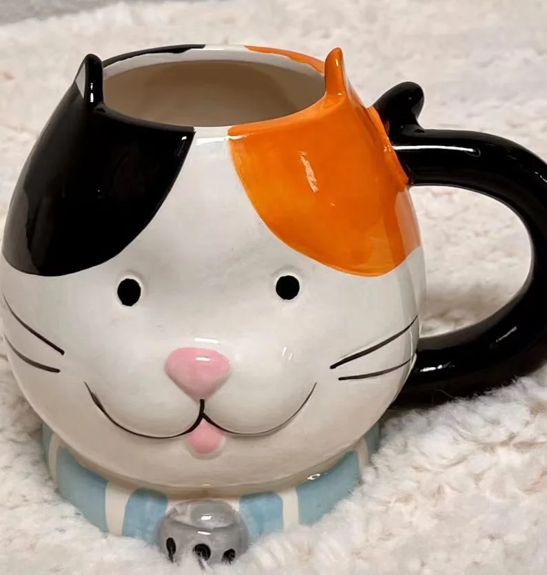 3D Dolomite Custom Popular Cute Animal Coffee Mug Handpainting Ceramic Cat Mug Wholesale