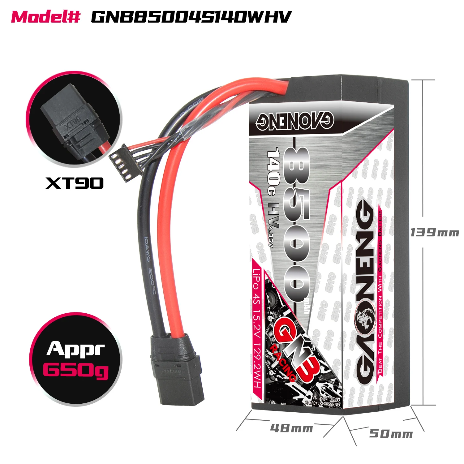 GNB GAONENG 8500MAH 4S 4S2P HV 15.2V 140C XT90 RC LiPo Battery 1:8 1/8 scale RC Racing Car hard case LiHV High Voltage