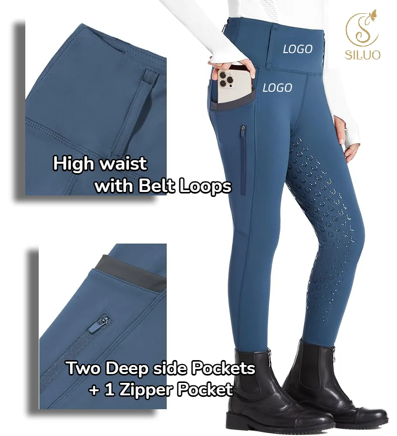 SILUO High Waist Full Seat Riding Tights Kids Custom Horse Schooling Pants Fast Dry Equestrian Breeches with Zipper Pockets