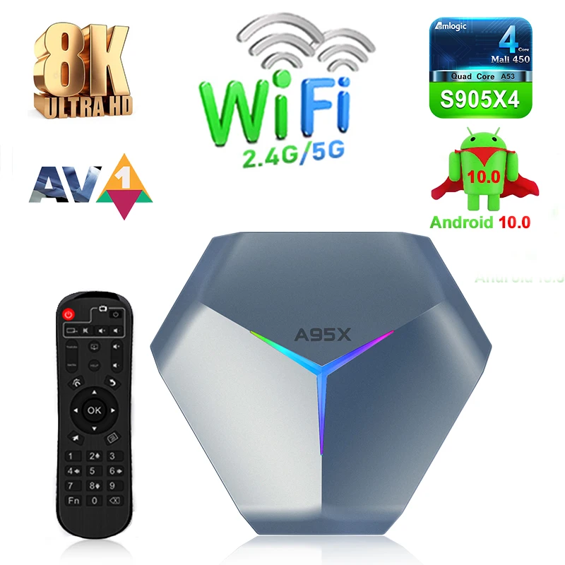 ТВ-приставка A95X F4 Amlogic S905X4 Android 2021 8K 4 + 64 ГБ 10