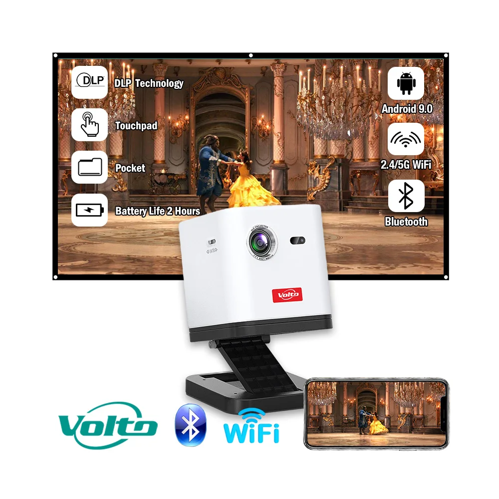 VoltoSmart Android WIFI Видео Домашний кинотеатр Мини карманный наружный Proyector 4K Портативный сенсорный экран DLP мини-проектор 1080P