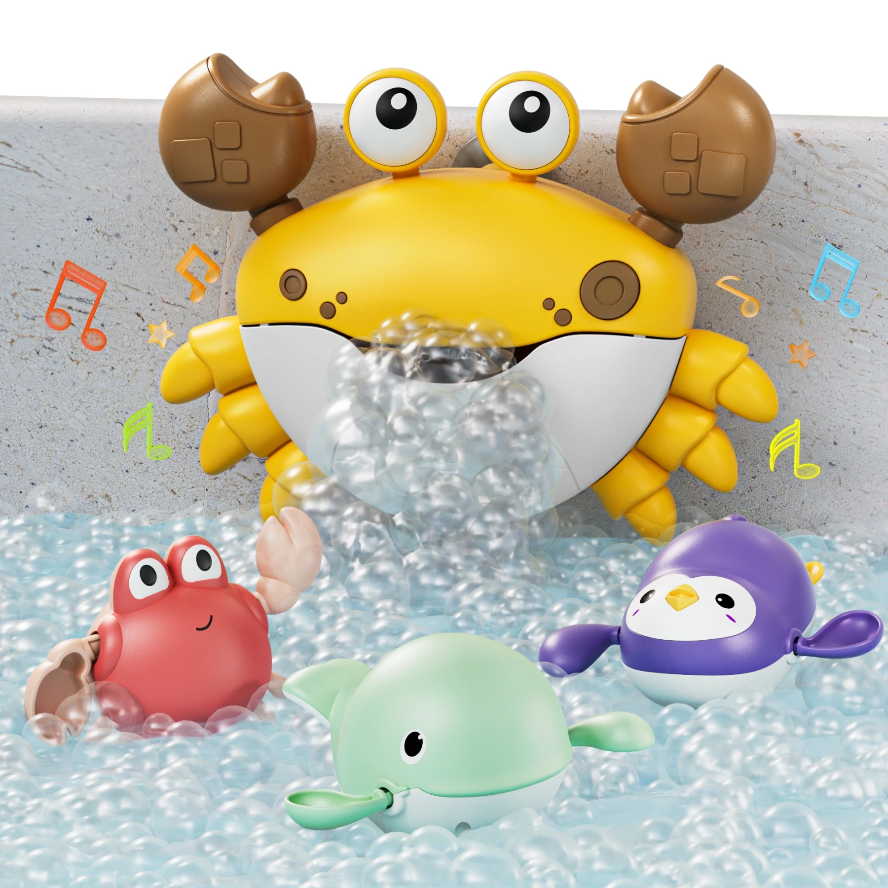Tumama Kids Electric Music Bath Spit Bubble Machine With 3pcs Animal Swimming Toys Bubbling Maker Baby Crab Bubble Bath Toy