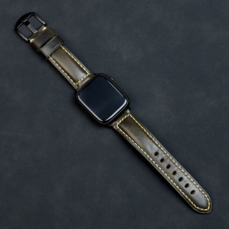 Newest Vintage Watch Strap Genuine Leather Italy Oil Wax Cowhide Leather Watchband  18 20 22 24mm Women Men for Smart Watch
