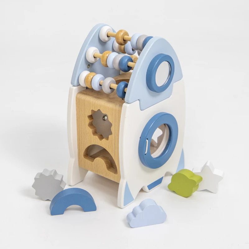 Asweets 2023 New design Wooden Sensory Montessori Children beads star mirror blue boy Toys Baby Game busy rocket For Kids