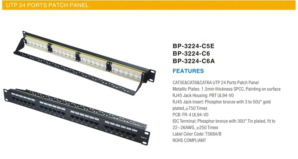 UTP 48 PORTS PATCH PANEL CAT5E CAT6 CAT6A UTP 48 PORTS PATCH PANEL keystone jack cat6 cable management telecom parts