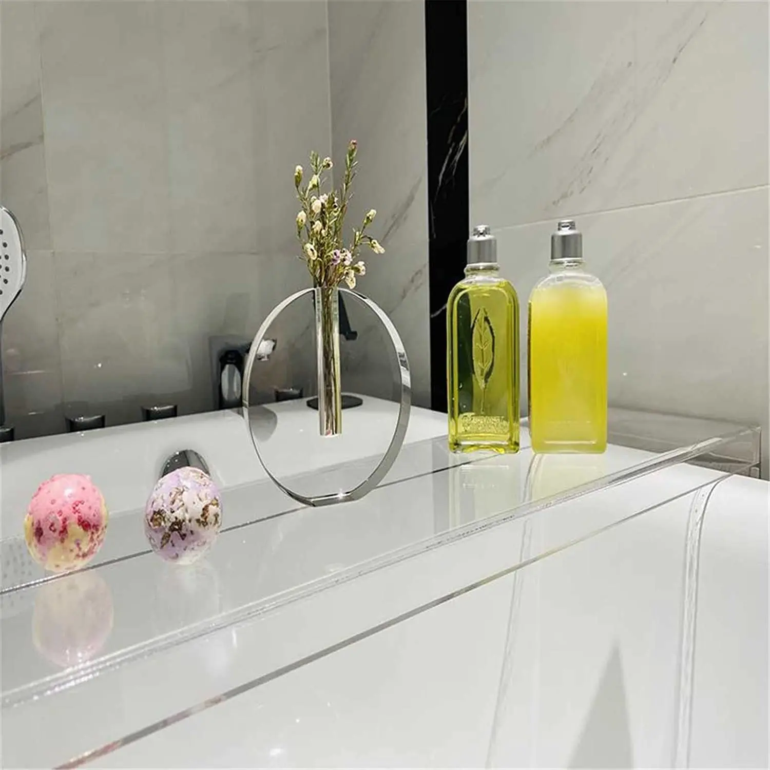 Custom Clear Light Luxury Bath Rack Storage Tray Partition Rack Clear Bathtub Caddy Acrylic Bath Tray