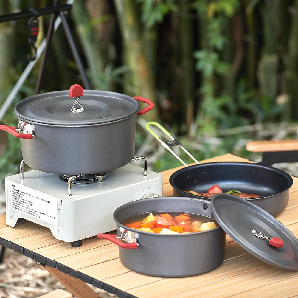 High Quality Cheap Aluminum Cooking Set Outdoor Camping Lightweight Camping Cookware Set Outdoor