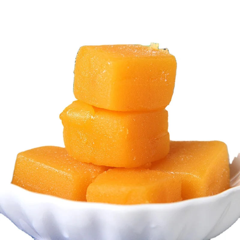 chew fruit flavor jelly soft candy mango flavor filled cube shape soft candy