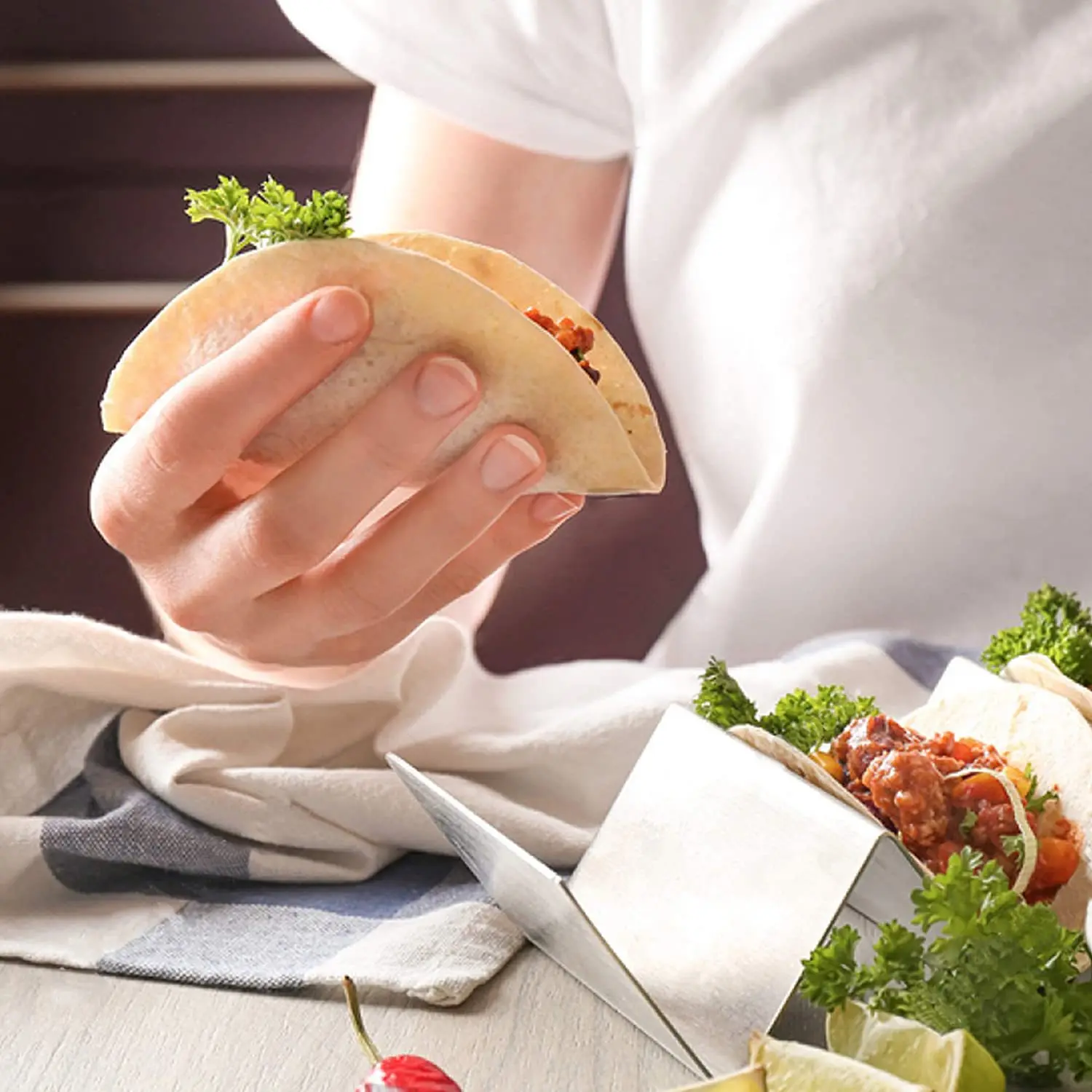 Hot Sale Dishwasher Safe Wavy Shape Stainless Steel Taco Tray Holder Pancake Tray