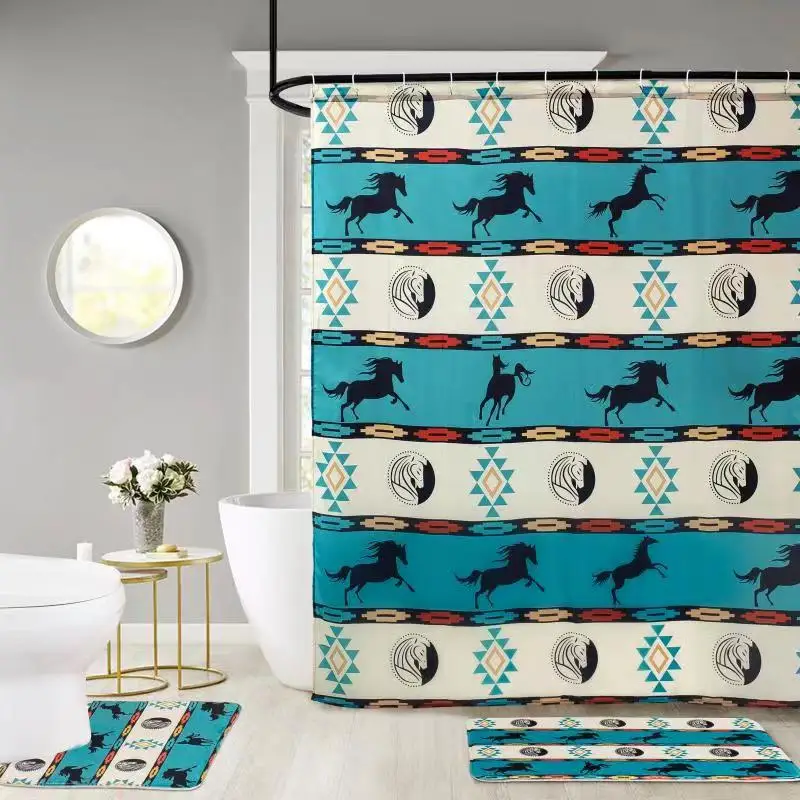 Prints Waterproof Polyester Cow Bathroom Shower Curtain with 12 Hooks Decor