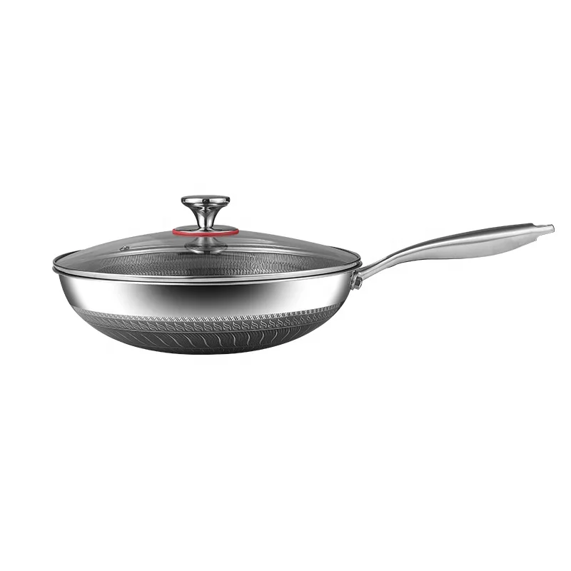 High Quality 316 Stainless Steel Wok Pan Non-stick Double-sided Honeycomb Woks and Stir Fry Pans With Lid