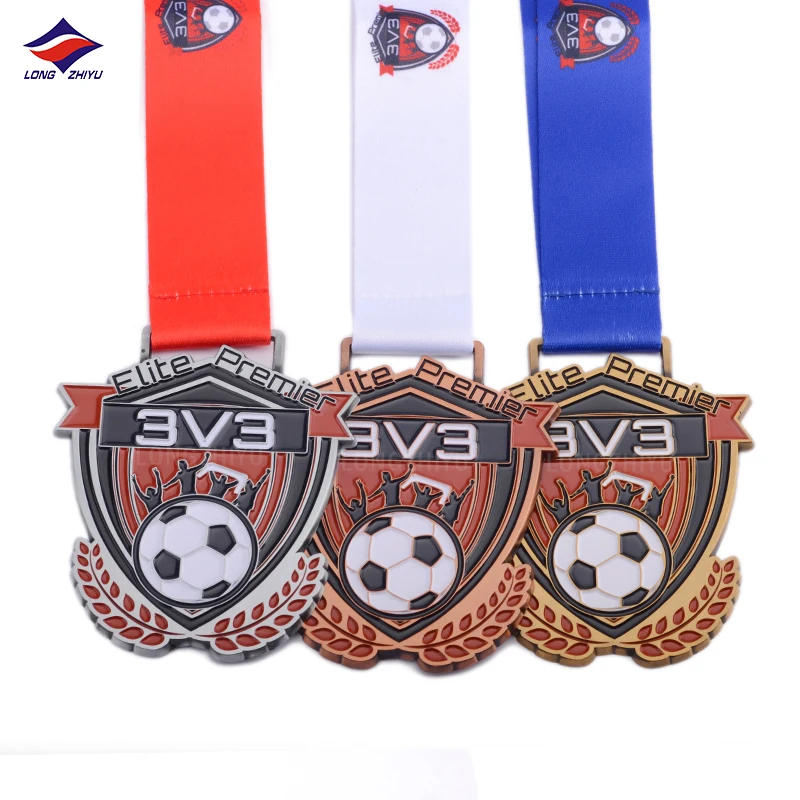 Longzhiyu 17 years metal medals supolier custom football sport medals wholesale antique gold soccer ball medals