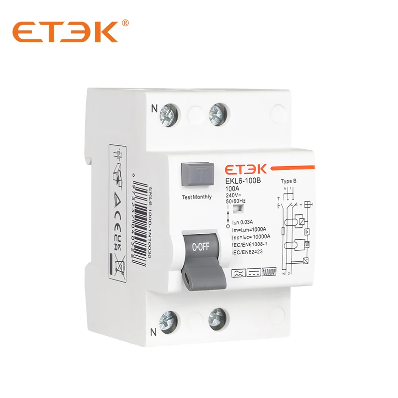 ETEK EKL6-100B Type B 3P+N 40A 30mA Type Class B RCCB RCD with TUV Rheinland CB CE certified