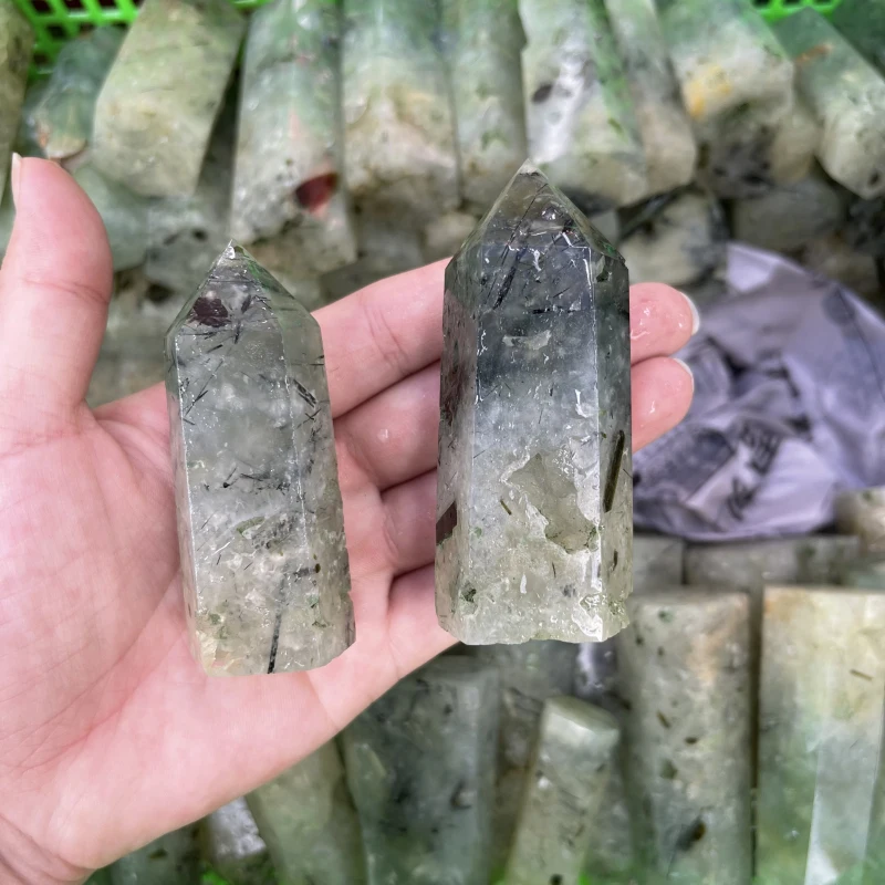 Wholesale natural quartz gemstone wand healing green grape stone crystal tower point