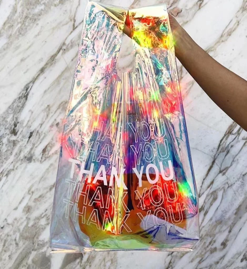Custom logo City girl beach tote bag hologram clear Large capacity folded iridescent tote bodega bag