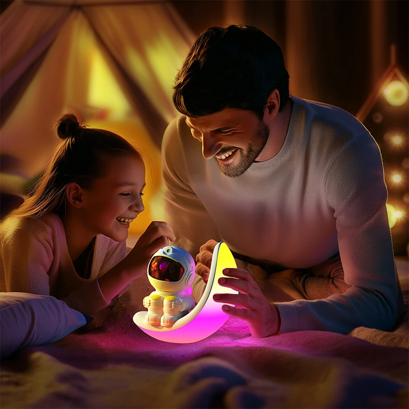 Sitting Astronaut Moon Marquee Starry Light Projector Astronaut Galaxy Projector Light Colorful Moon Night Light for Kids Gift