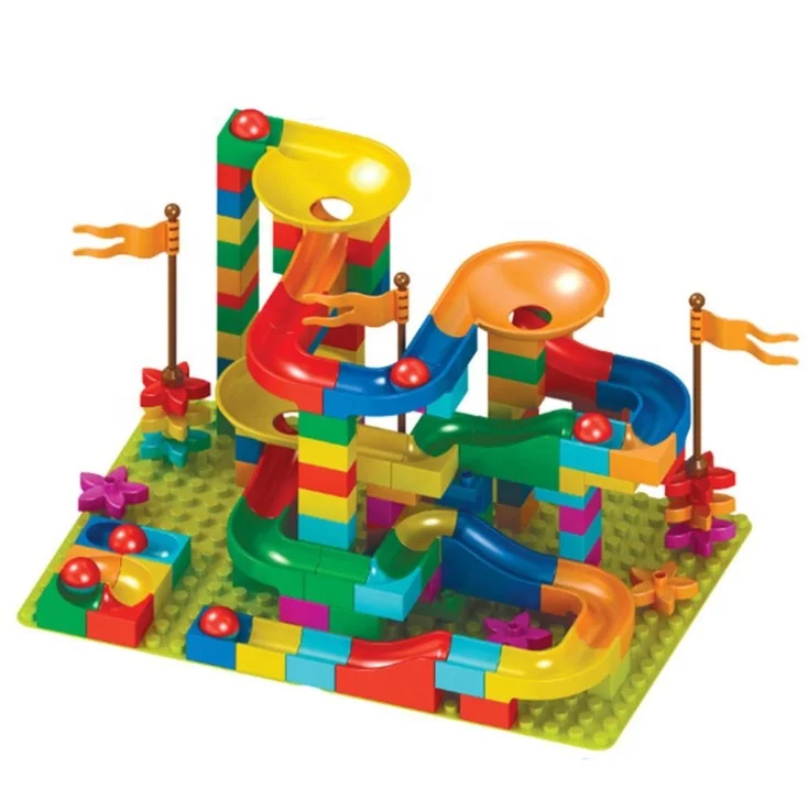 DIY собрать 55-162pcs пластиковый наклонный лоток шарики прокатки развивающие Marble Run «трек ABS большой конструкторных блоков Детские кубики комплект для