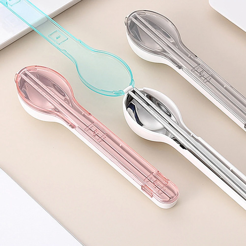Personal Metal Spoon Fork Chopstick Stainless Steel Flatware With Case Portable Travel Cutlery Set for Outdoor Camping