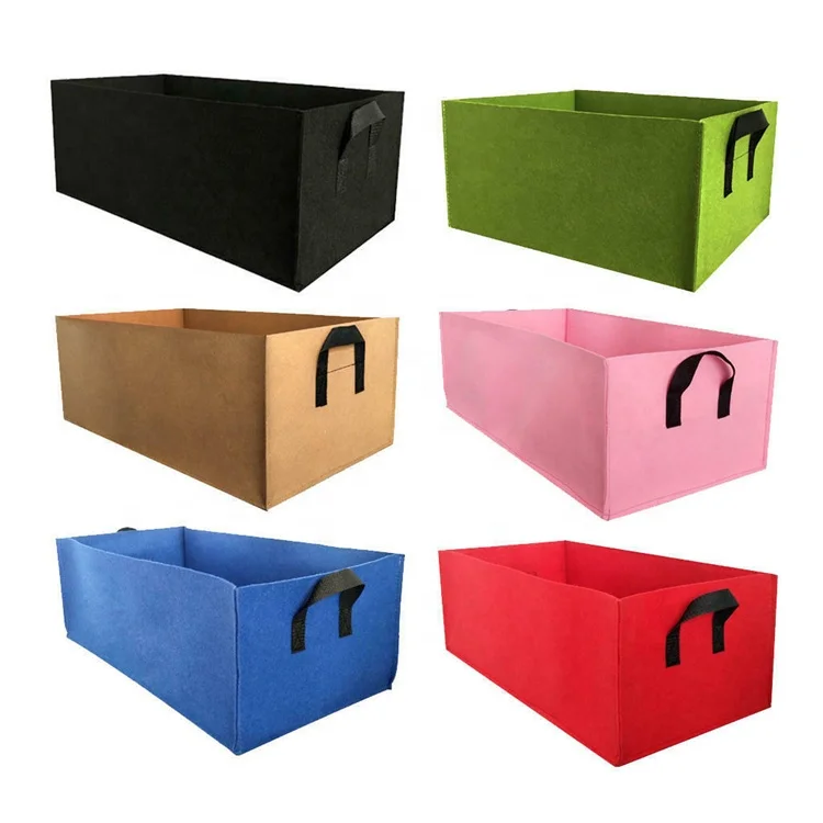 Customized printing logo collapsible rectangular felt fabric plant mushroom grow bags