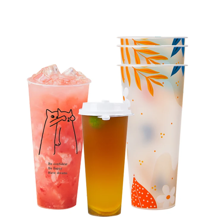 2023 22oz 32oz disposable party shaker cup biodegradable pp plastic coffee cups with lids