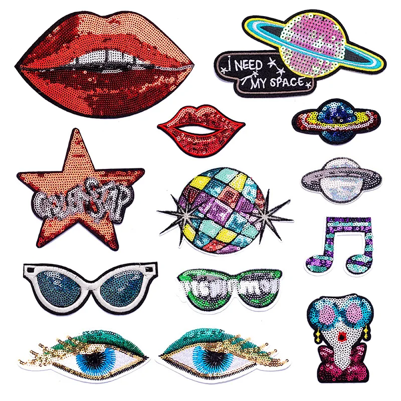 Wholesale Custom Embroidered Logo Badges Iron on Fashion Sequin Embroidery Patches for Gift