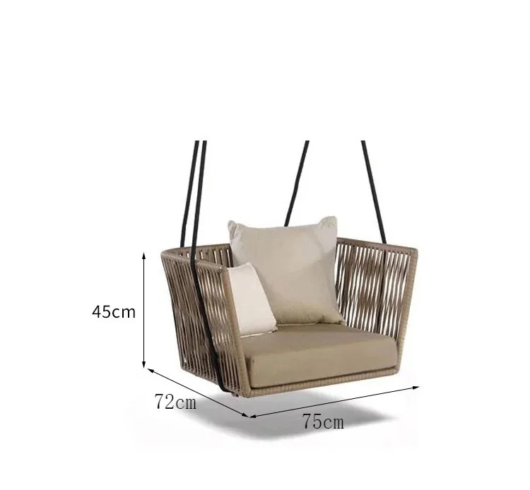 All-Weather Hotel Terrace Furniture Wicker Hanging Basket Rope Aluminum Alloy Hanging Outdoor Sofa Chair Waterproof Garden Swing
