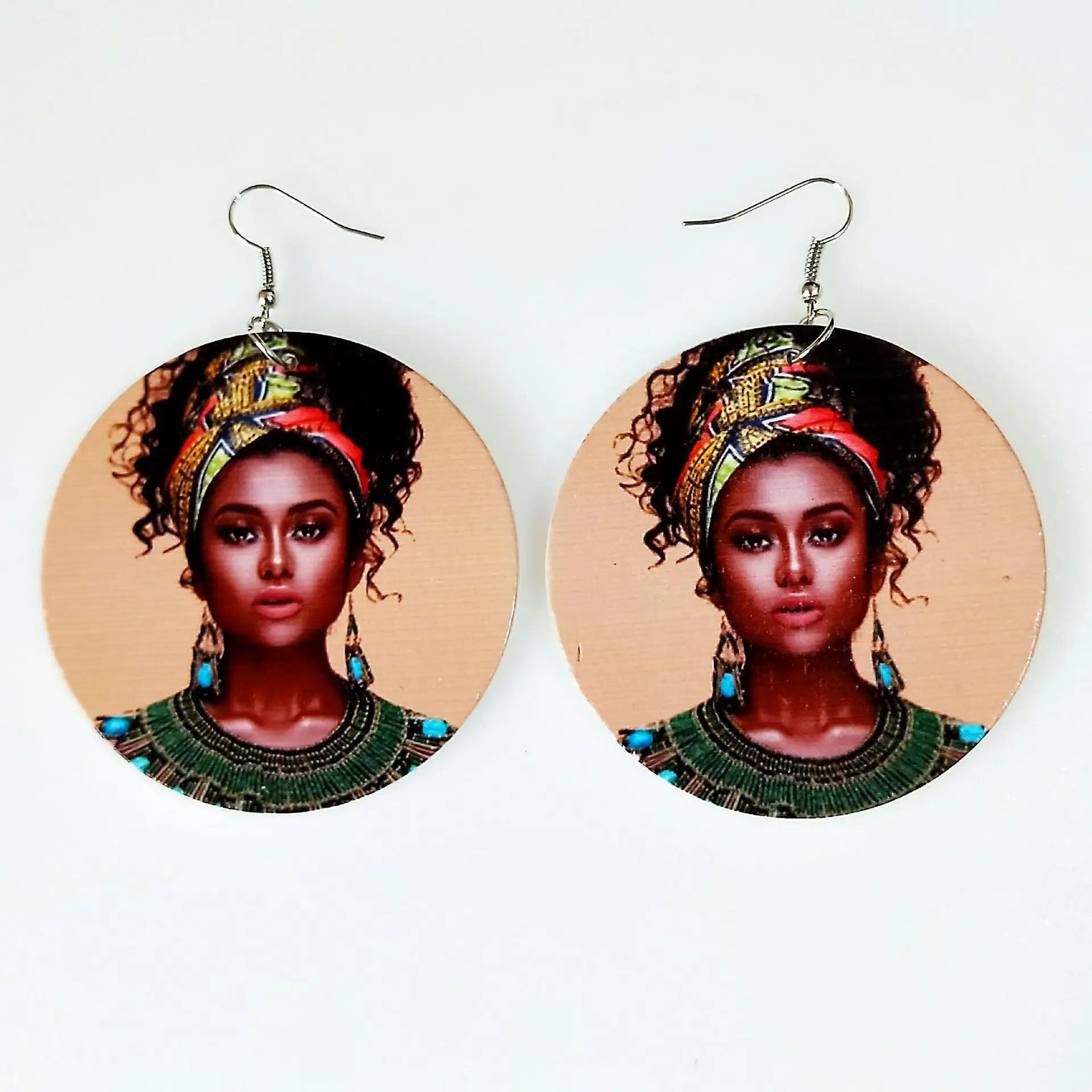 LWI60206 Oorringen Women Lovely Pink Afro Girl Gum Wooden Drop Earrings African Black Natural Hair Wood Earring