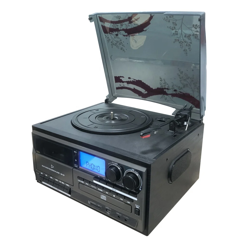 Vinyl turntable player Multifunctional am fm BT USD SD CD customize logo printing easy to operate