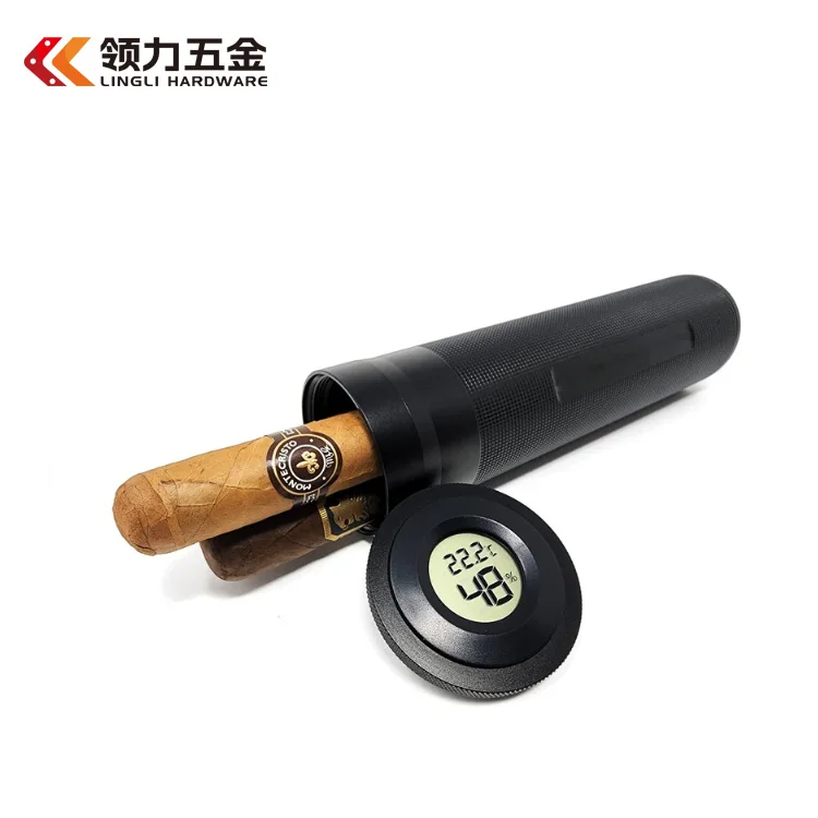 Hot-selling cigar aluminum tube with humidifier cigarette case cigarette case set tobacco cigar tube with hygrometer