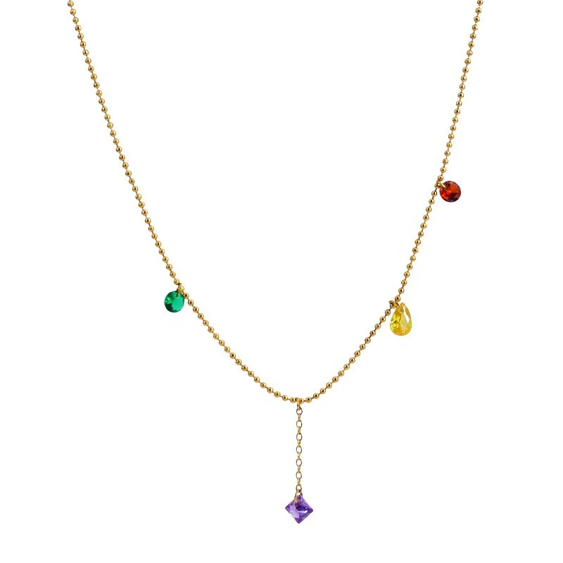 Sweet Fresh Fairy Crystal Zirconium Round Bead Collarbone Chain Electroplated 18K Stainless Steel Fashion Jewelry Necklaces