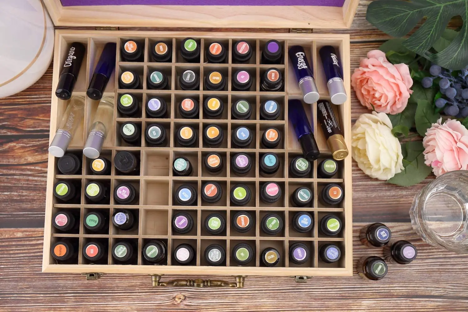 Custom Bottle Wooden Essential Oils Storage Box with Handle