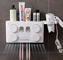 2020 PP Plastic wall-mounted easy installation automatic toothpaste dispenser  toothbrush holder