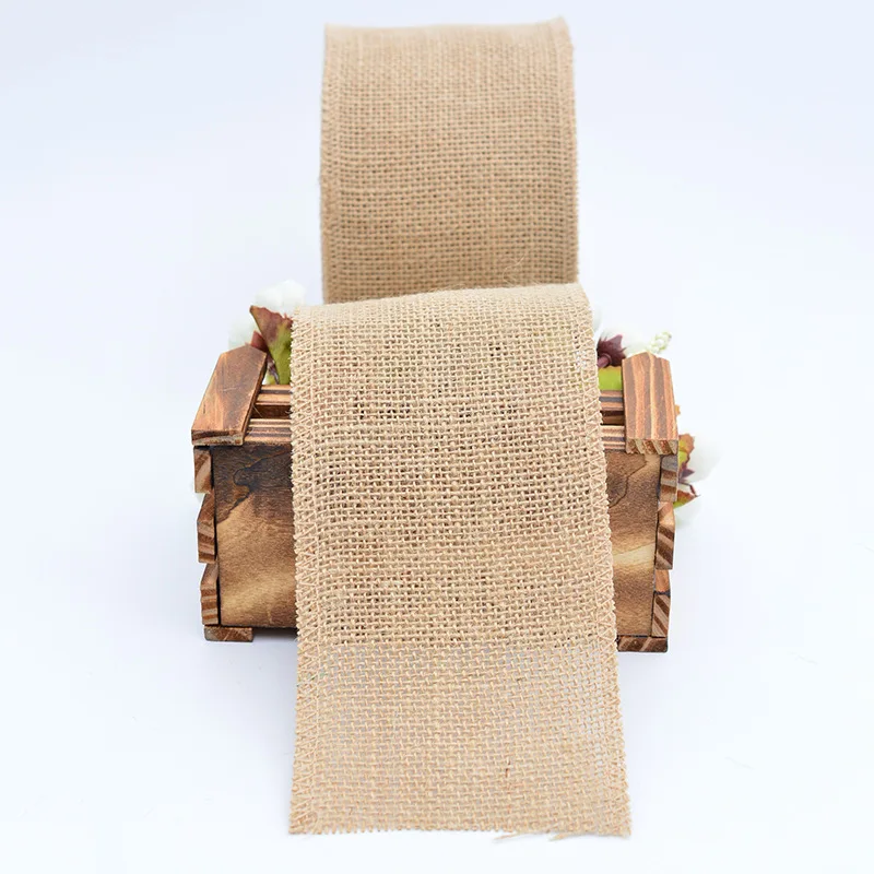 Wide 8cm Natural Burlap Fabric with Beautiful Burlap Ribbon  Long 10M for Wedding Event Party and Home Decoration