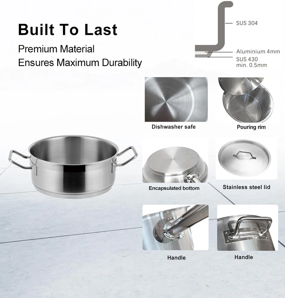 Eagle Catering 8 QT Heavy Duty Stainless steel Tri-ply Aluminum Clad Casserole Commercial Kitchen Stock Pot