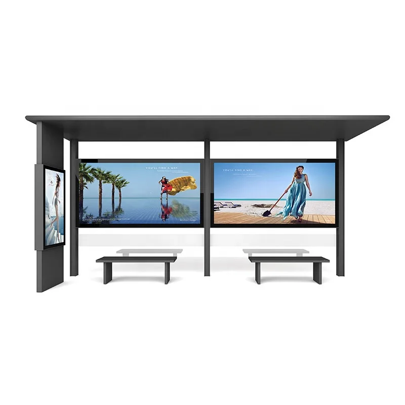 Modern bus stop shelter design outdoor solar powered bus stop LED advertising bus shelters with bench