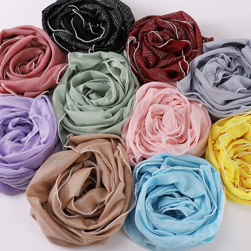 Fashion Women Lurex Glitter Sliver Shimmer Hijab Luxury Plain Ladies Shinny Shawl Hijab Muslim Women Pearl Hijab Scarf