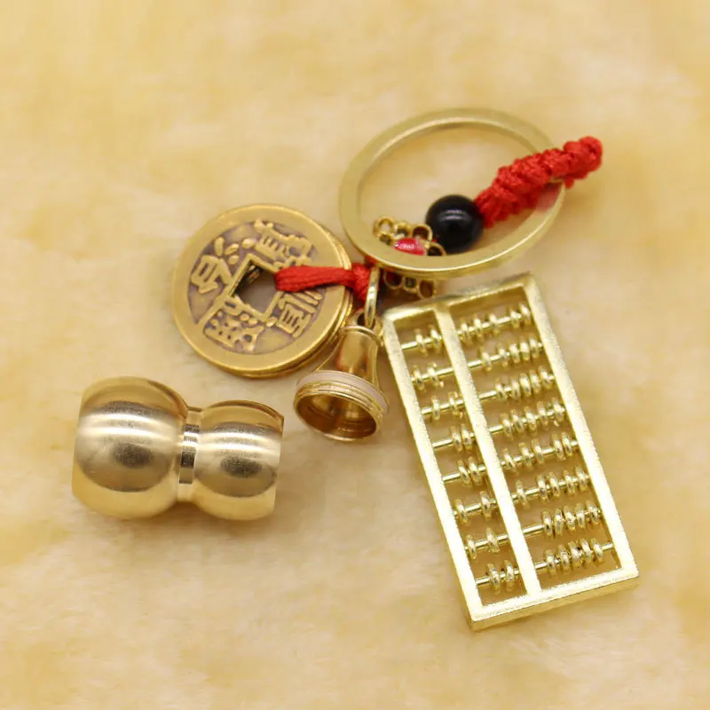 MAIMABrass keychain five emperors money real copper gourd open activity abacus with buckle decorative keychain handmade DIY