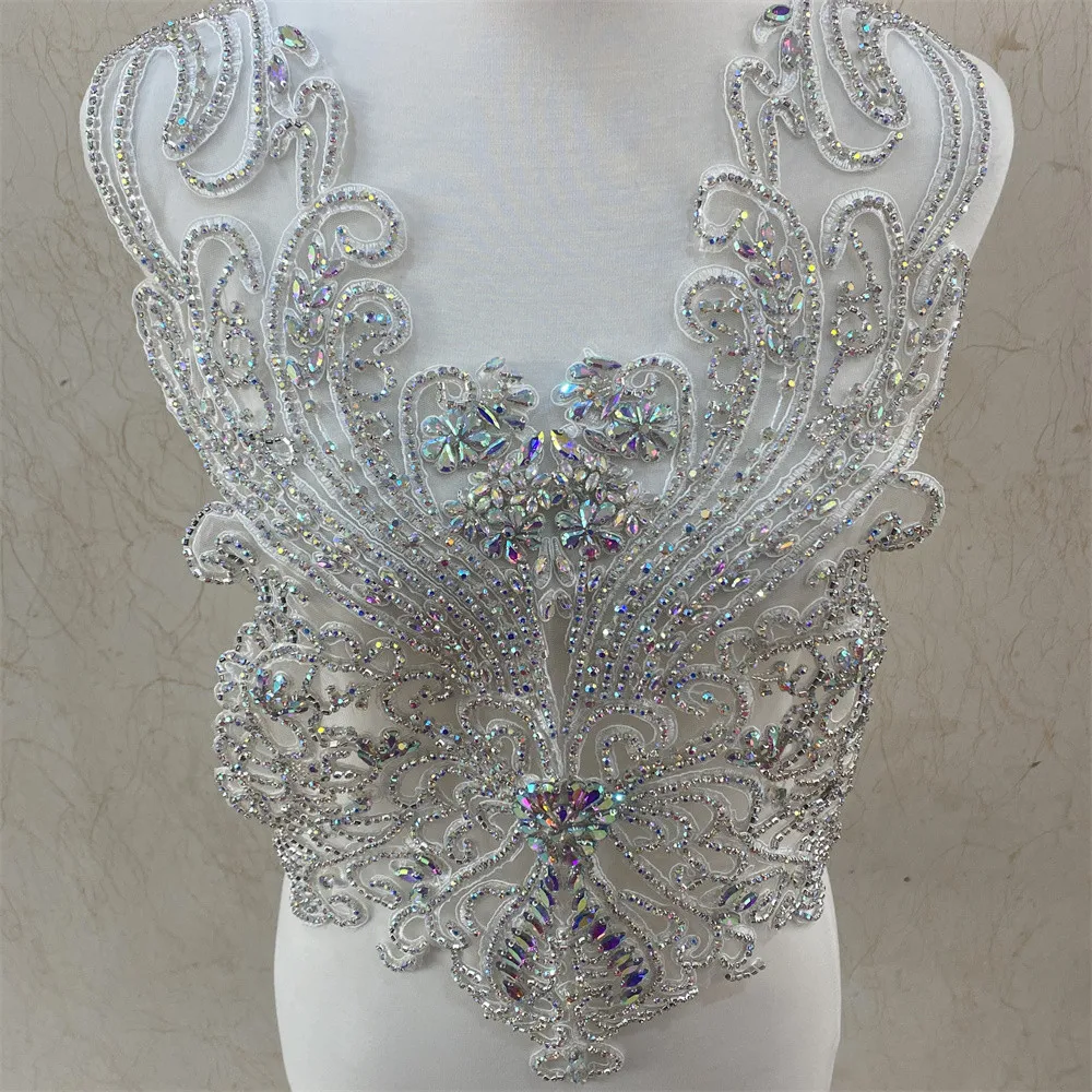 More colors High quality Handmade crystal rhinestones wedding collar appliques  for clothes decoration
