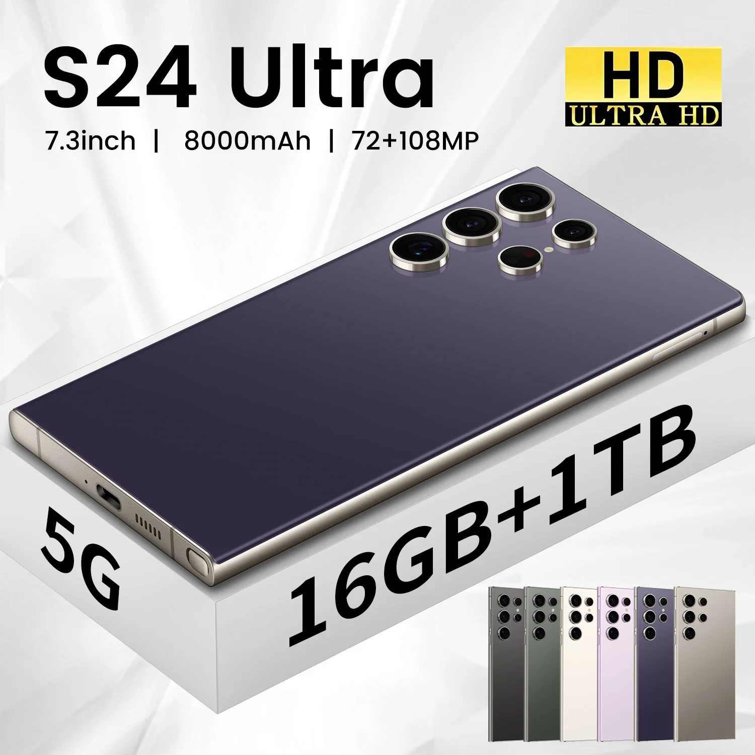2025 Original S24 Ultra Cellphone Smartphone 7.3 Inch Unlocked Dual Card Lte Android Mobile Phone Purple/Black/White/Green