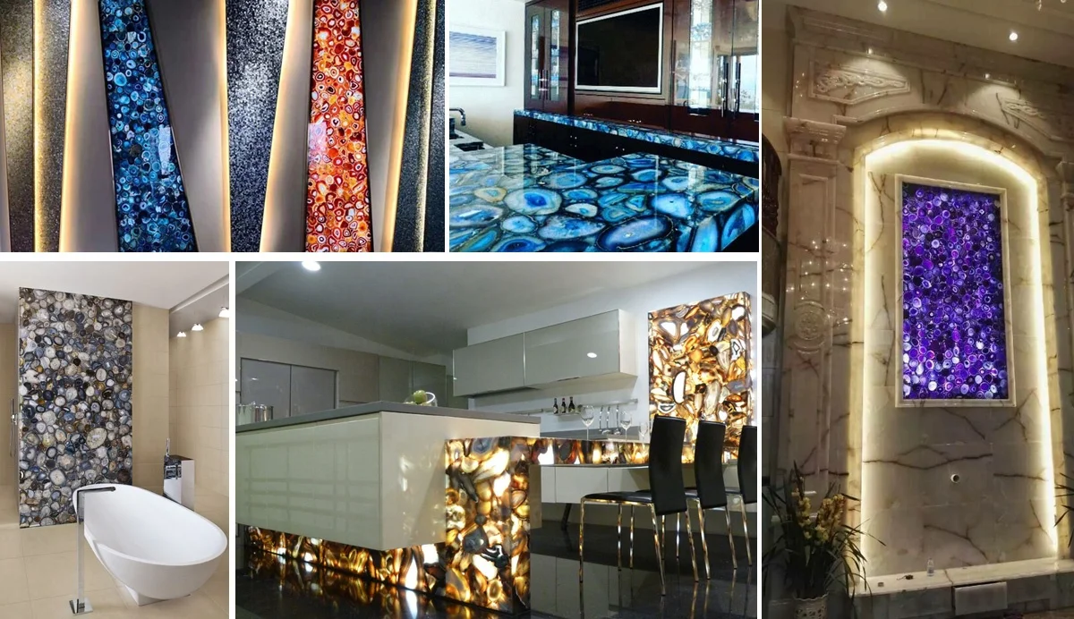 Luxury decoration onix agate stone ceiling slab panels onyx marble blue