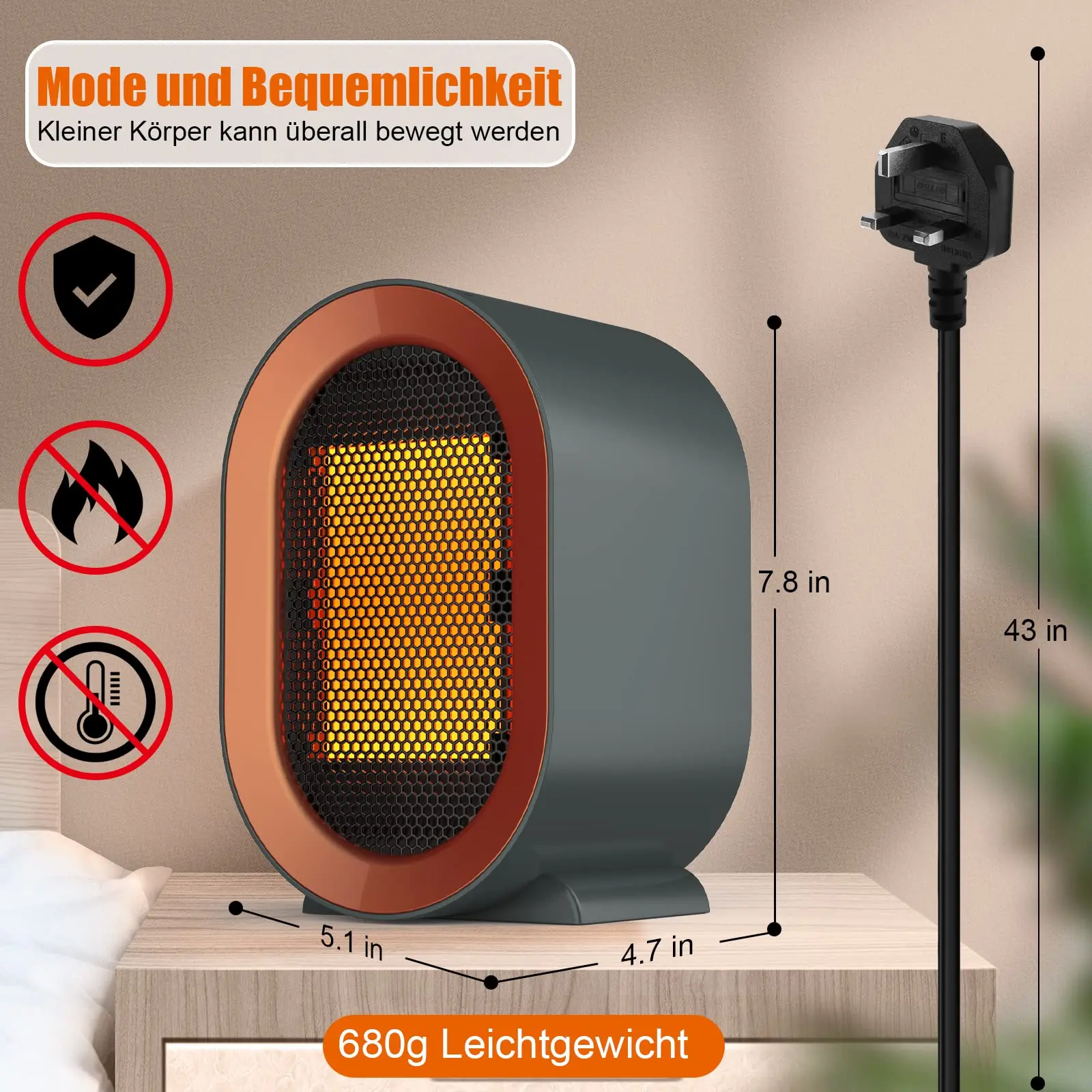 Maist 2-speed Portable 1200W PTC Ceramic Heat Mini Low-noise Portable Electric Fan Heaters Household Space Heaters