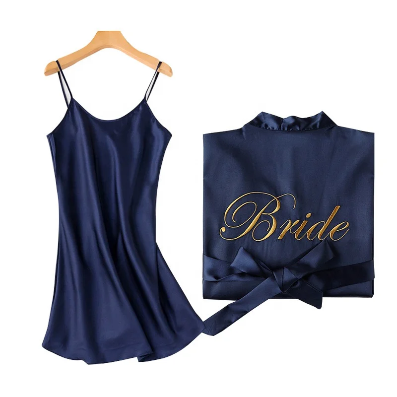 Wholesale 2pcs Bride and Bridesmaid Wedding Robe Set Spaghetti Strap Sexy Nightdress Embroidery Kimono Morning Robe for Women
