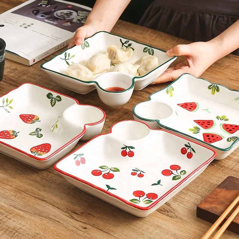Porcelain Snack Dish Ceramic Serving Trays and Platters Chip and Dip Serving Dishes Plate Dish Round Home Hotel Restaurant Box
