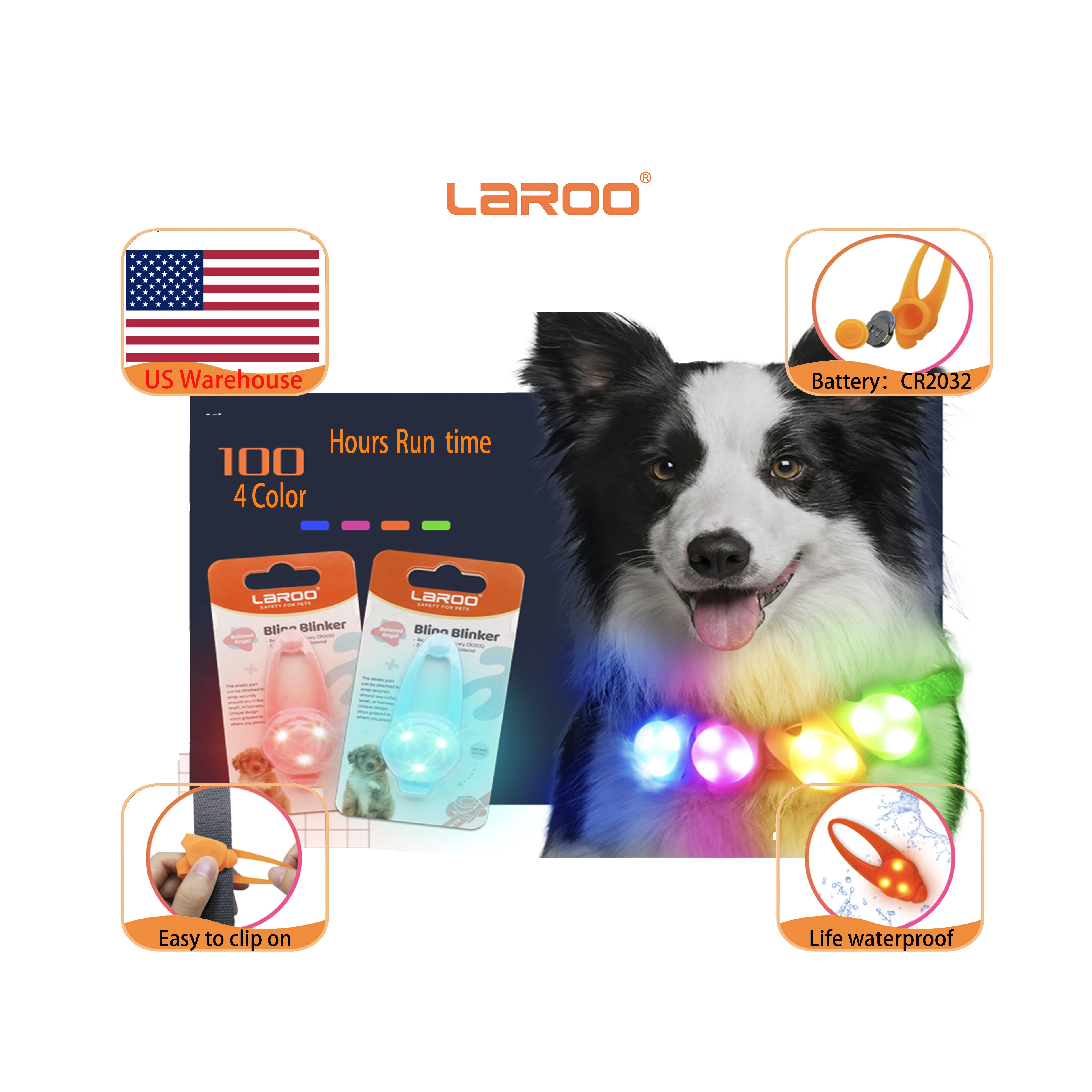Laroo  Light Up Dog Tags Flashing Dog Camping Gear LED Clip-on Pet ID Pendant Glowing  Dog Collar Light for Night Walking