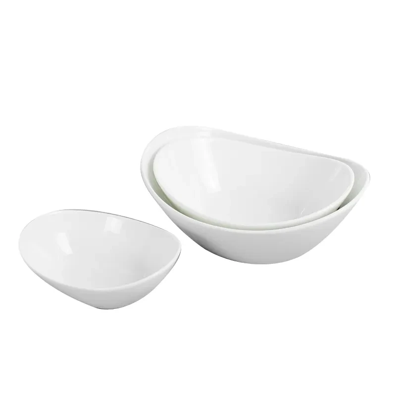 Unique custom logo shape design restaurant dinnerware white salad oval ceramic fruit bowl