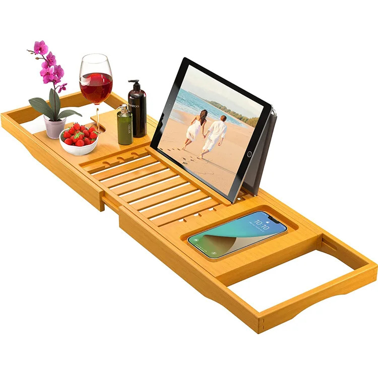 Bamboo Bathtub Caddy Tray Expandable Bamboo Bathtub Caddy