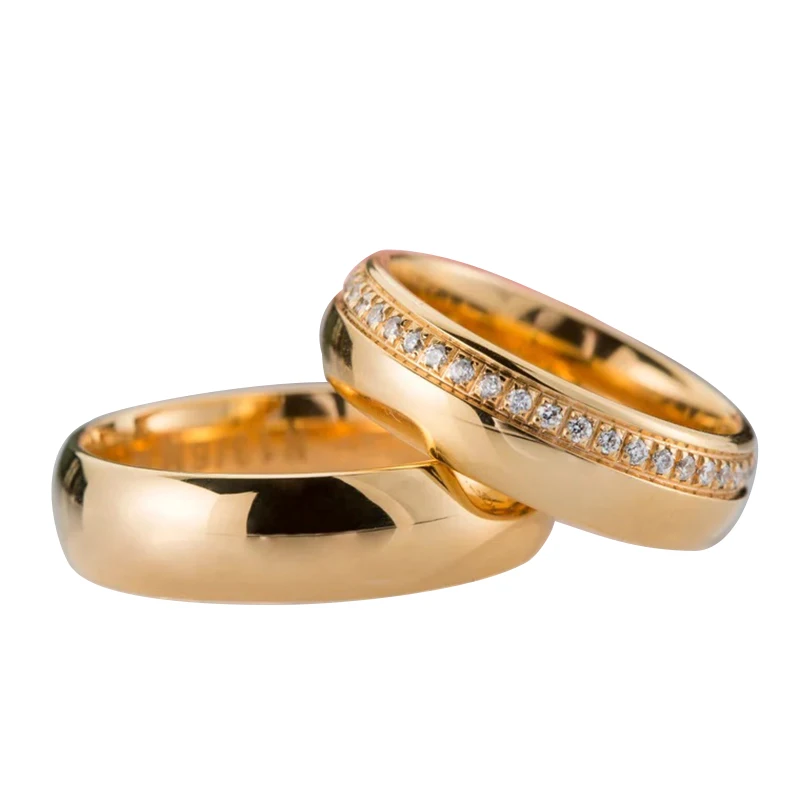 unisex classic 14k 18k rose gold wedding band set with diamonds titanium steel gold couple rings for men women