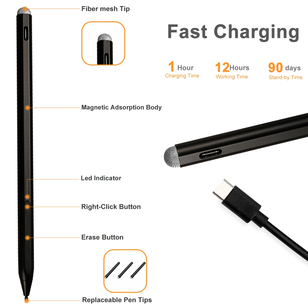 4096 Levels Of Pressure Sensitivity Stylus Pen For Microsoft Surface Pro X Laptop Pen Tilt Active Touch Pencil For Tablet