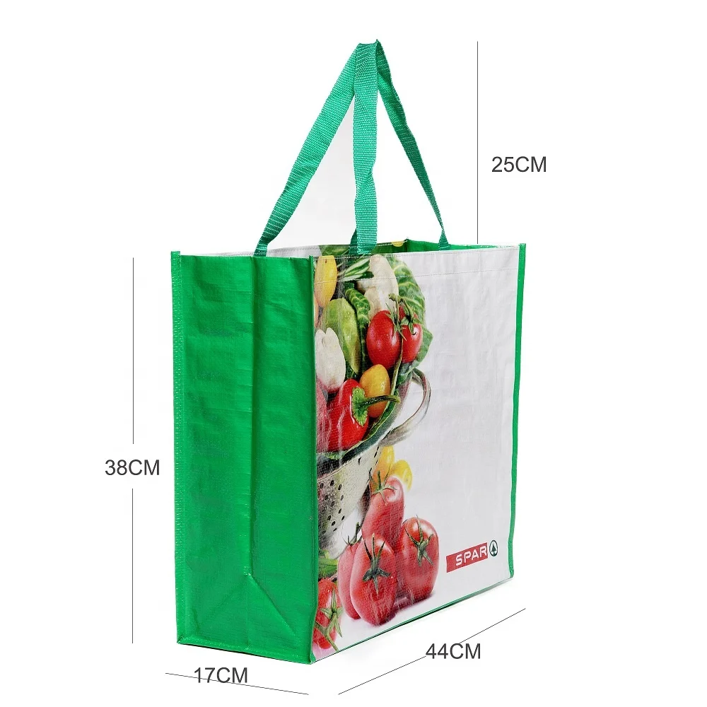 SPAR supermarket cheap reusable recycled pp woven foldable shopping bag